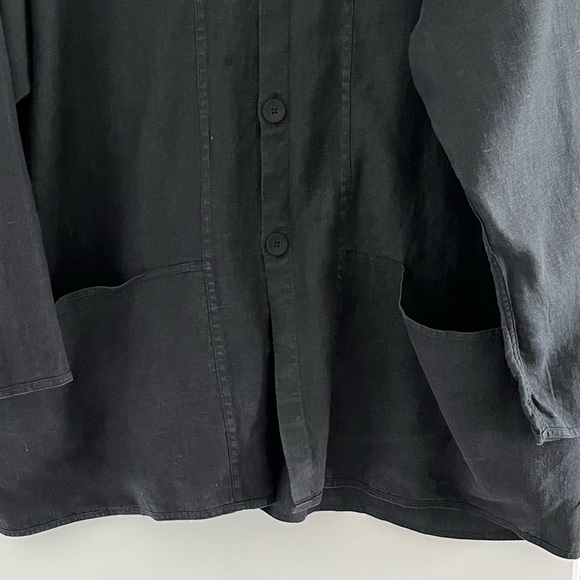FLAX by Jeanne Engelhart 100% Linen Black Oversized Button Front Blazer Jacket L - Picture 3 of 14